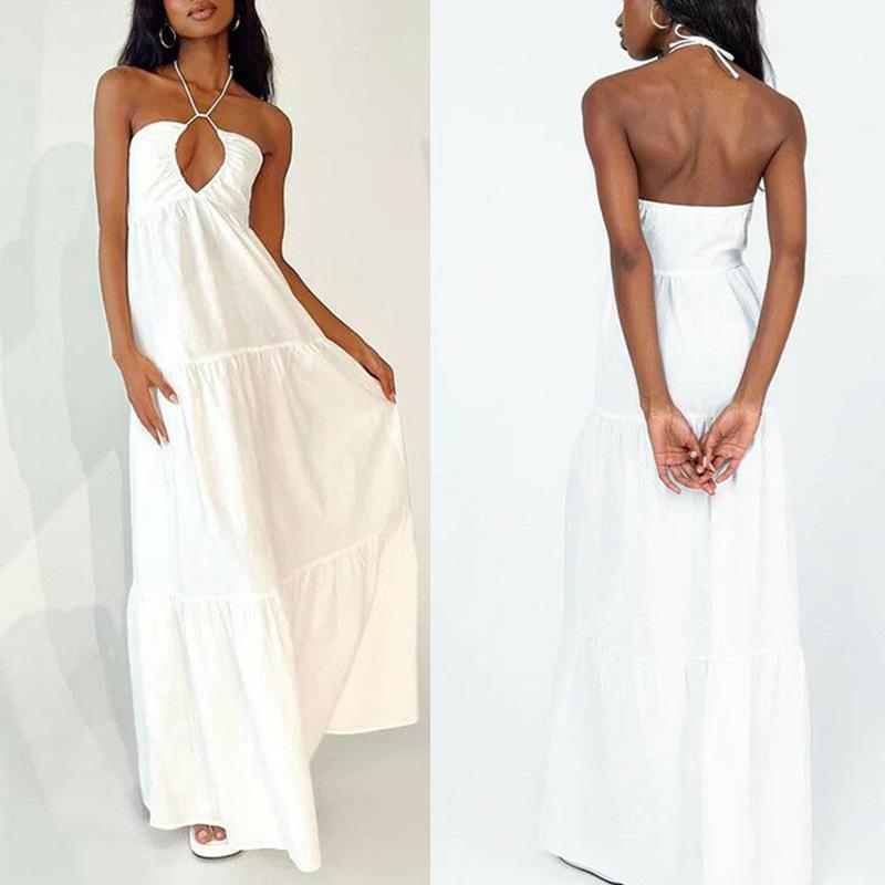 Богемное белое платье-свинг с халтером для женщин, 2025