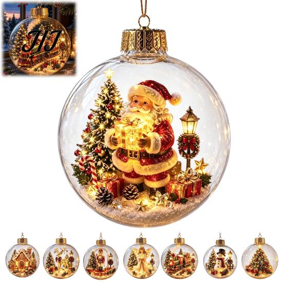 Year Round Home Accent Lighted Clear Christmas Ball Ornaments, Cute Santa Claus/Tree/Snowman/Angel Figure Inside Portable Light Decor The Xmas Hanging