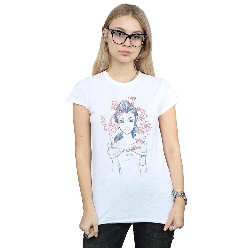 Disney Womens/Ladies Belle Lumiere Sketch Cotton T-Shirt