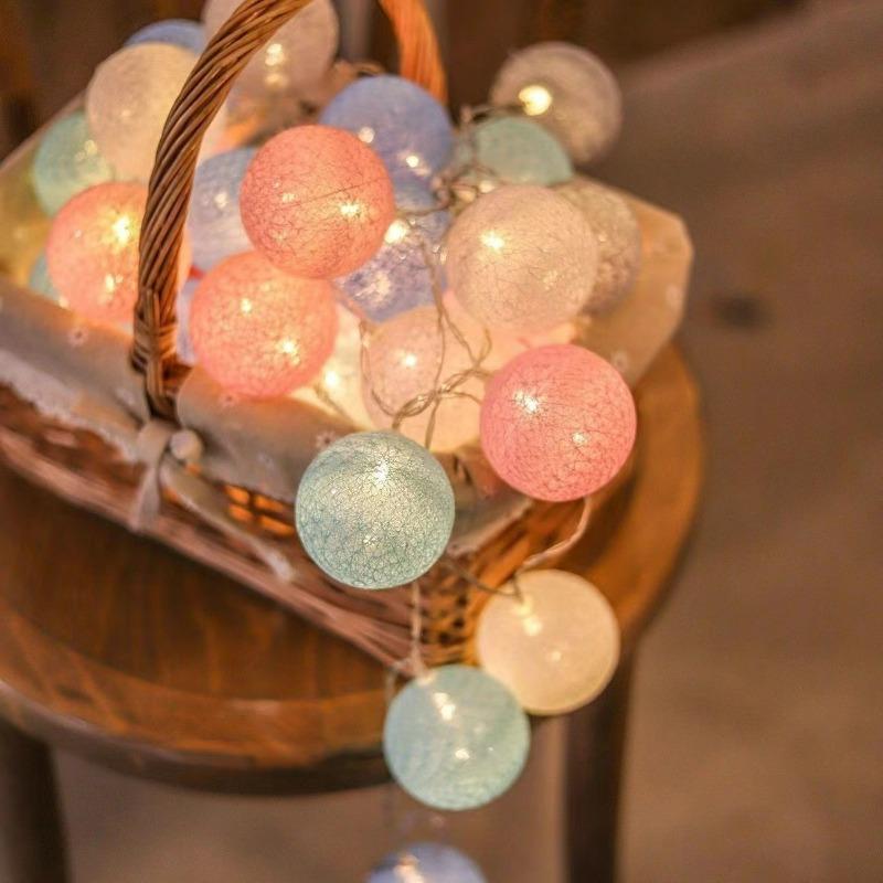 LEDs String Lights Cotton Thread Balls Home Decoration Lamp for Party Wedding Color Light String Christmas Decorations