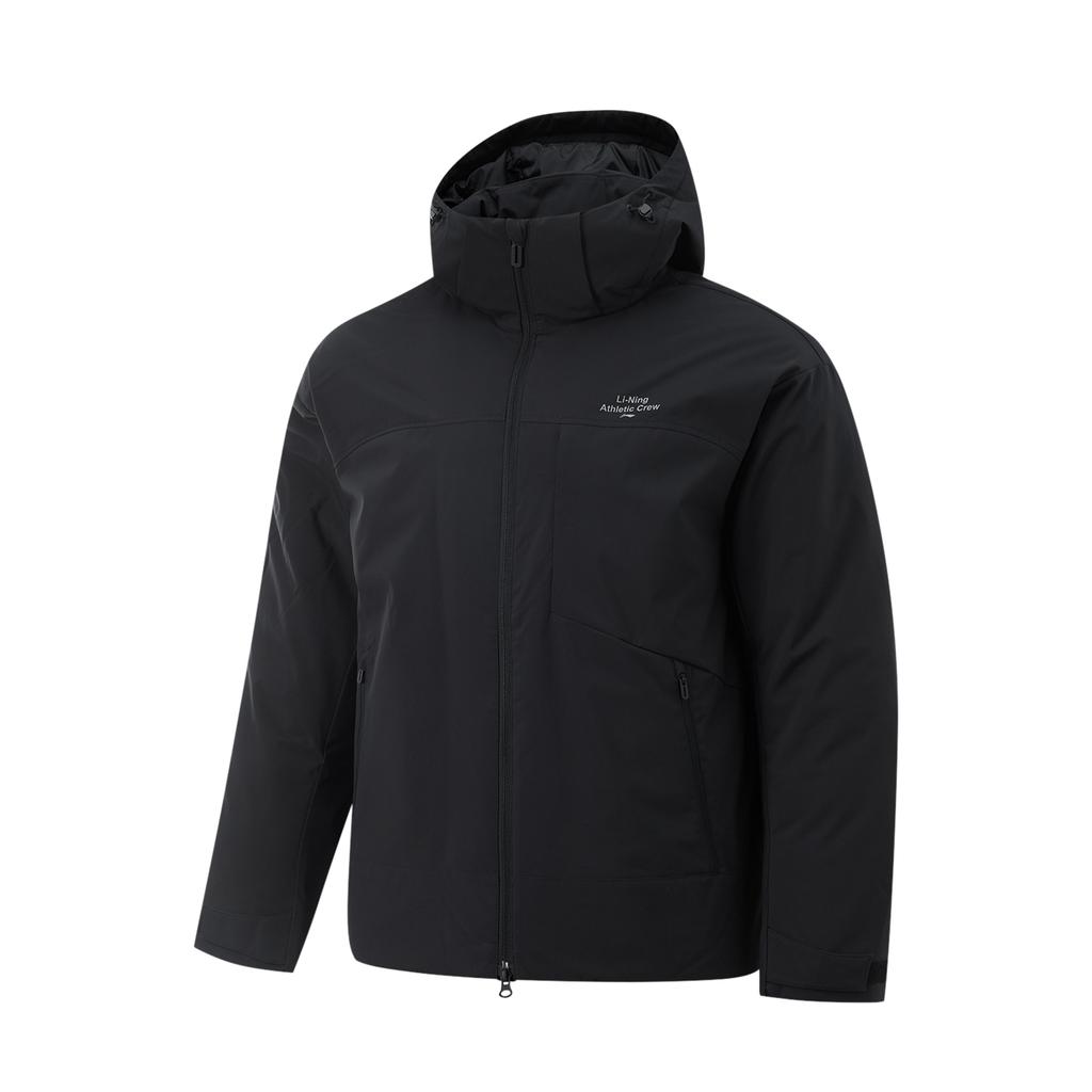 Пуховик Li Ning Hot Pot Водоотталкивающий Удобный Однотонный Повседневный Худи Мужская Куртка Черный AYMV779-2