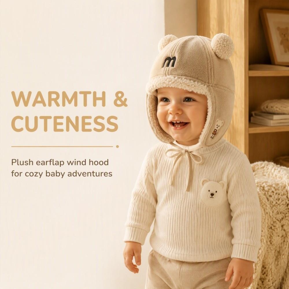 Plush Trapper Hat Letter Print Winter Cap Cute Earflap Hat Outdoor Play