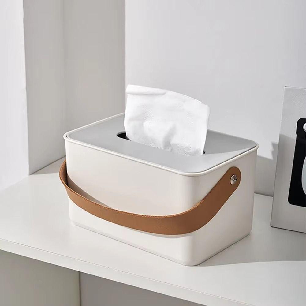 Drop-resistant Portable Tissue Box with Handle Toilet Paper Case Round Napkin Holder Tea Table