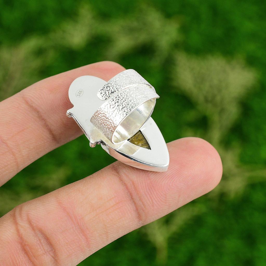 Natural Tiger'S Eye Skull And Bone Adjustable Ring 925 Silver For Women