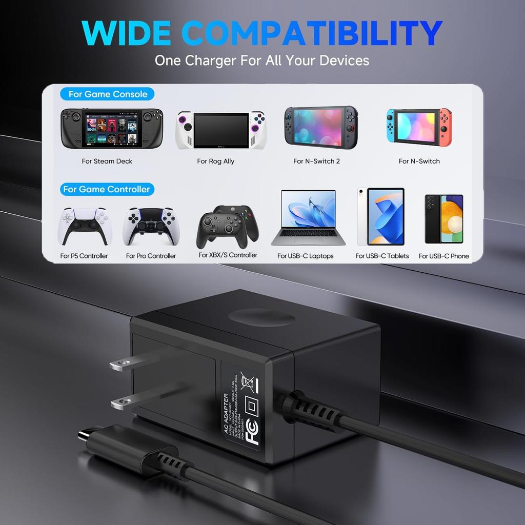 Сетевой адаптер Зарядное устройство Совместимое Nintendo Switch EU/US Вилка для NS Switch Lite/OLED Контроллер Быстрая зарядка Комплект Аксессуары