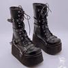 Fashion Plus Size 43 Autumn Women Boots Buckle Round Toe Wedges Platform Boots Punk Goth INS Women Street Shoes Combat Boots for Women