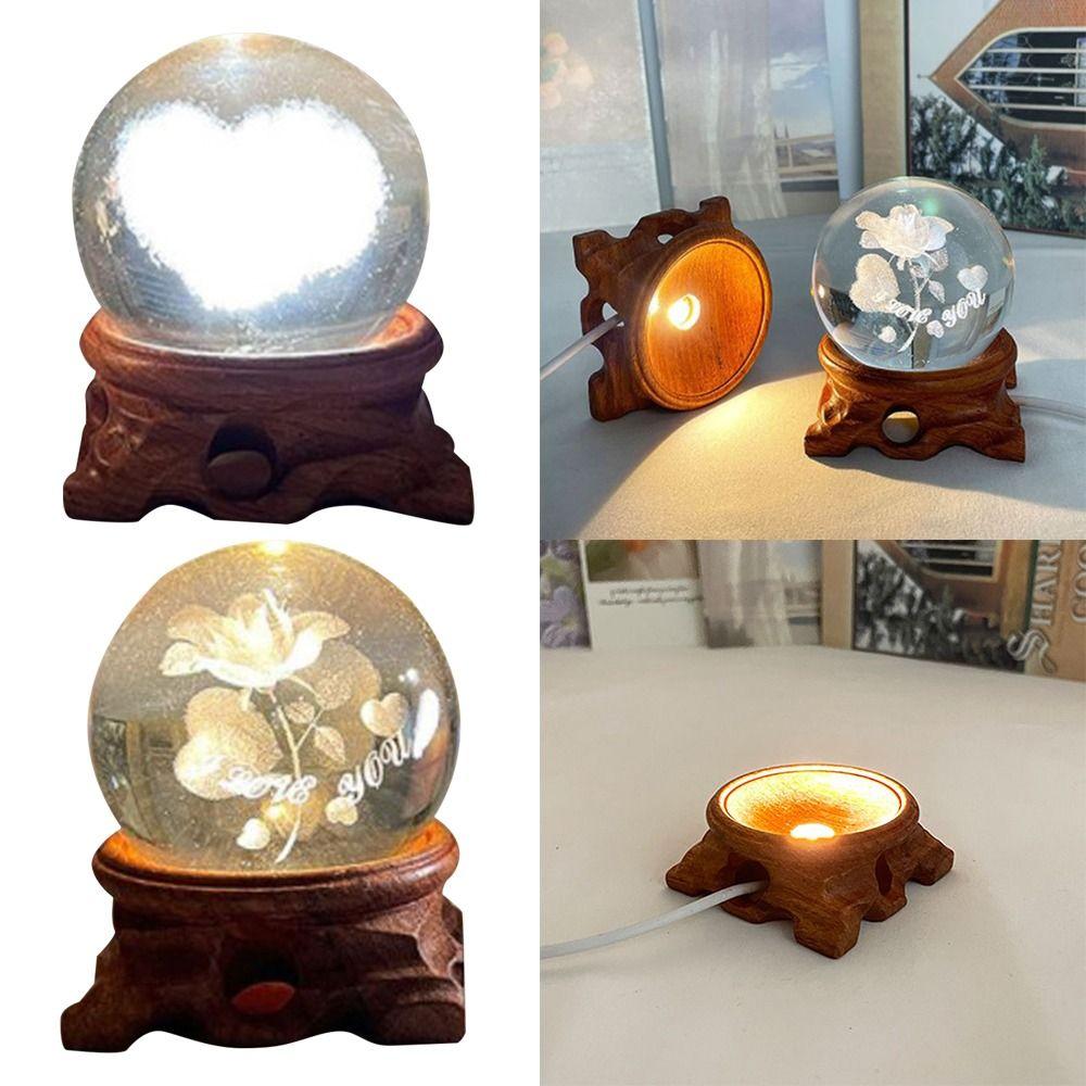 Wood LED USB Home Decoration Crystal Ball Base Crystal Ball Holder Crystal Sphere Base