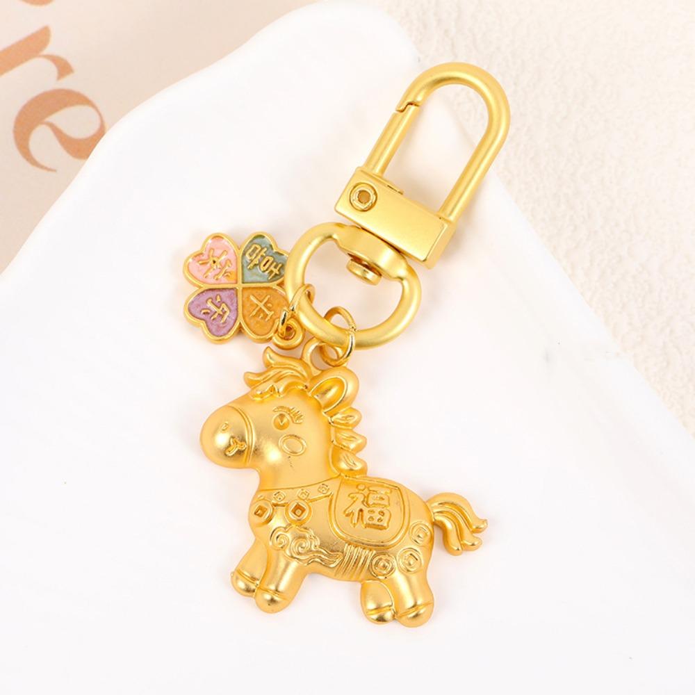Chinese Style Horse Key Ring Gold Zodiac Pony Bag Pendant Retro Gold Pony Keychain  Birthday Gift