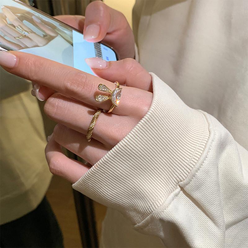 Элегантное кольцо в корейском стиле с геометрическим дизайном в виде кроличьих ушек, регулируемое, для женщин