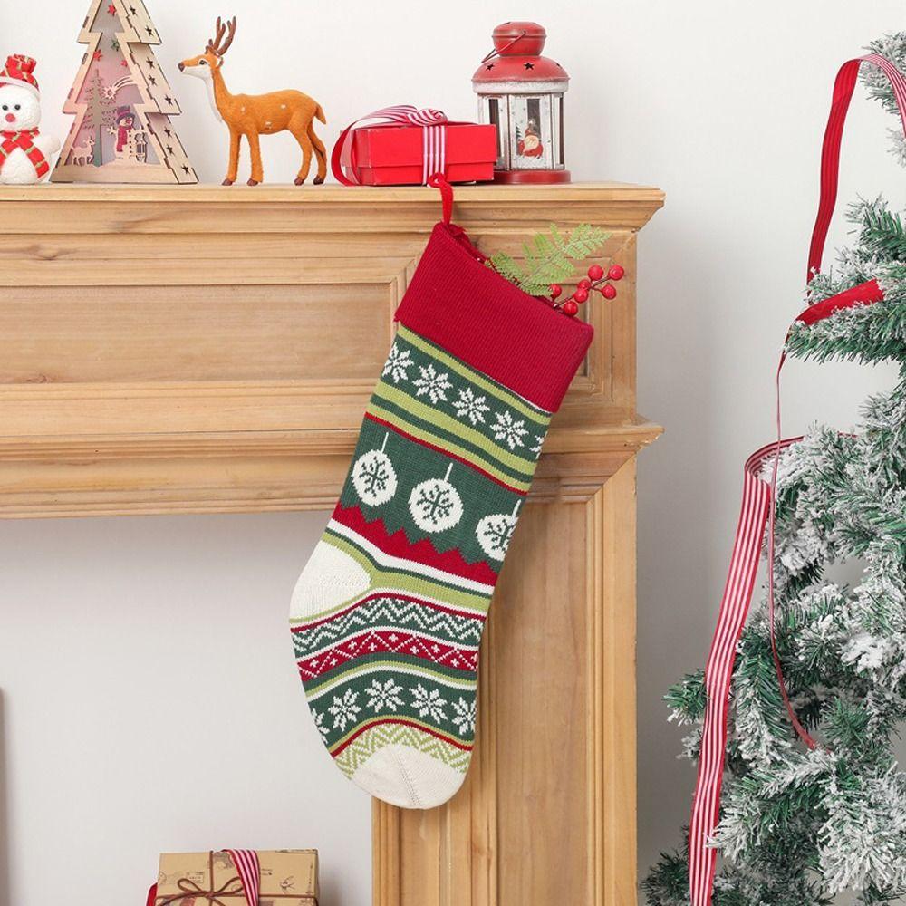 Christmas Gift Kids Candy Bag Knitted Christmas Stocking Santa Claus Sock with Pompoms Gift Bag