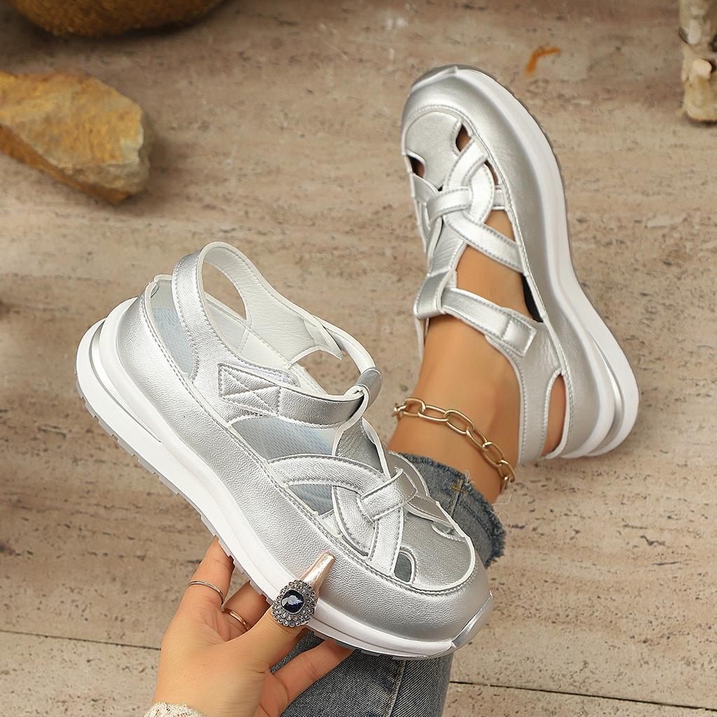 Летние новые сандалии на покатом каблуке с открытым носком, дышащие женские босоножки с застежкой-молнией, импортные, большого размера, с толстой подошвой, женская обувь на липучке