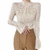 Women's Lace Top Slim Fit Base Layer Shirts Casual T Shirt Autumn Outfit Flare Sleeve Half Turtleneck Top