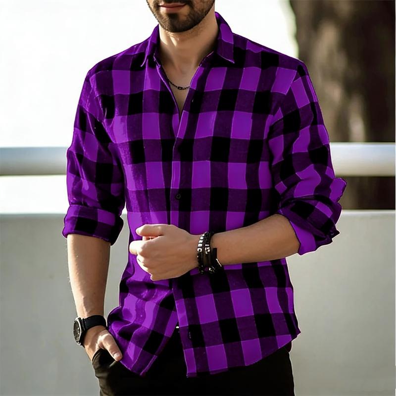 Breathable Comfort Long Sleeve Shirts For Men, Relax Fit Full Buffalo Check Grid Collared Tops