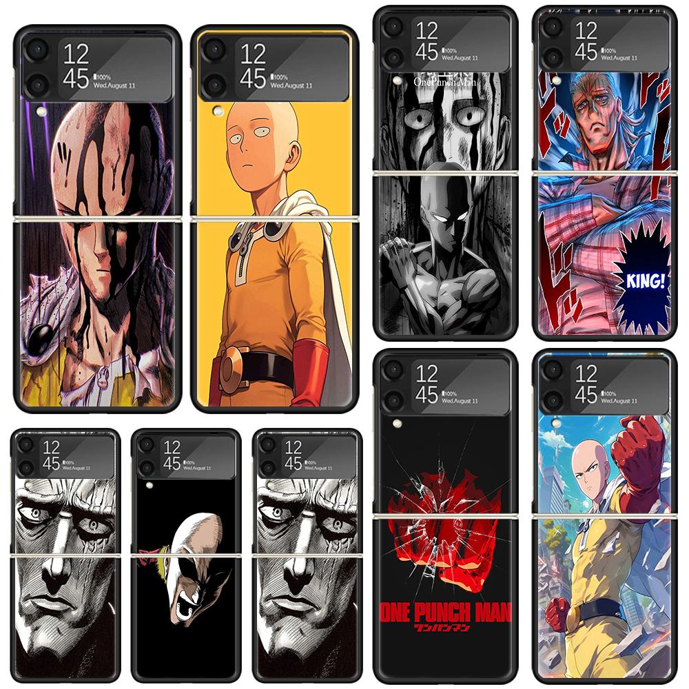 Чехол-бампер One P-Punch-Man Saitama King для Samsung Galaxy Z Flip 7 6 5 4 3 5G Flip3 Flip4 Flip5 ZFlip6 ZFlip7 Черный Funda