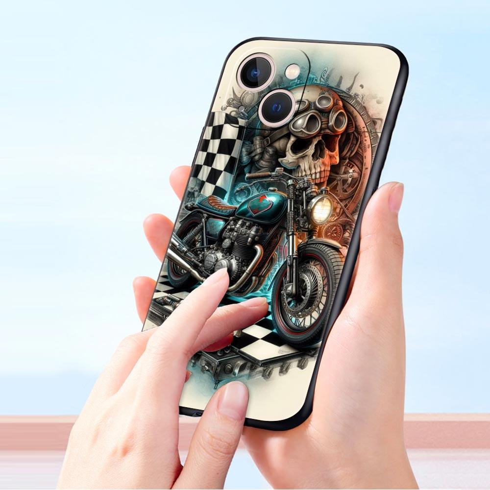 Цвета Винтажный Мотоцикл Расписной Чехол для Телефона для iPhone 17 16 15 14 13 12 Pro Max 11 Pro Max 17 AIR Plus Мягкий ТПУ Корпус