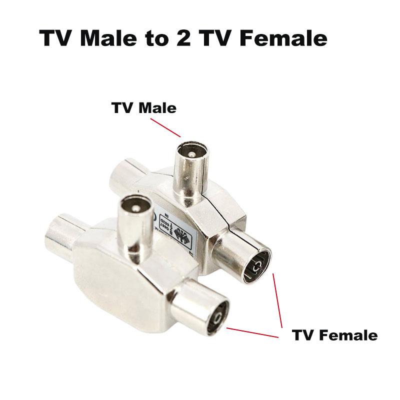 Разветвитель антенны 1 в 2, видеоразъем, адаптер, 2-сторонний от штекера к 2 гнездам, интерфейс преобразования коаксиального сигнала антенны