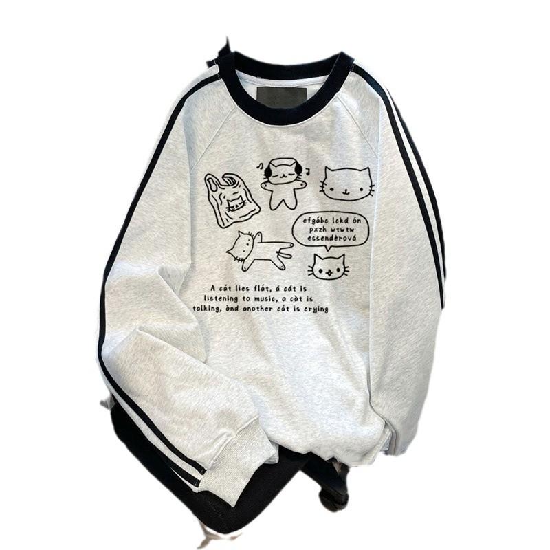 Худи в американском стиле, плотное: Принт Lazy Vibe, Флисовый свитшот свободного кроя для пары, для носки осенью и зимой.