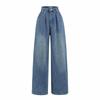 Summer New Product Women's Clothes French Style Casual Style Slim Looking Waist Pinch Pleated High Waist Wide Leg Mop Long Denim