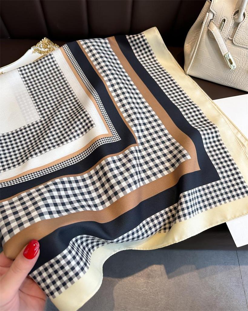 Versatile British-Style Silk Square Scarf - 90cm Solid Color Shawl & Headscarf