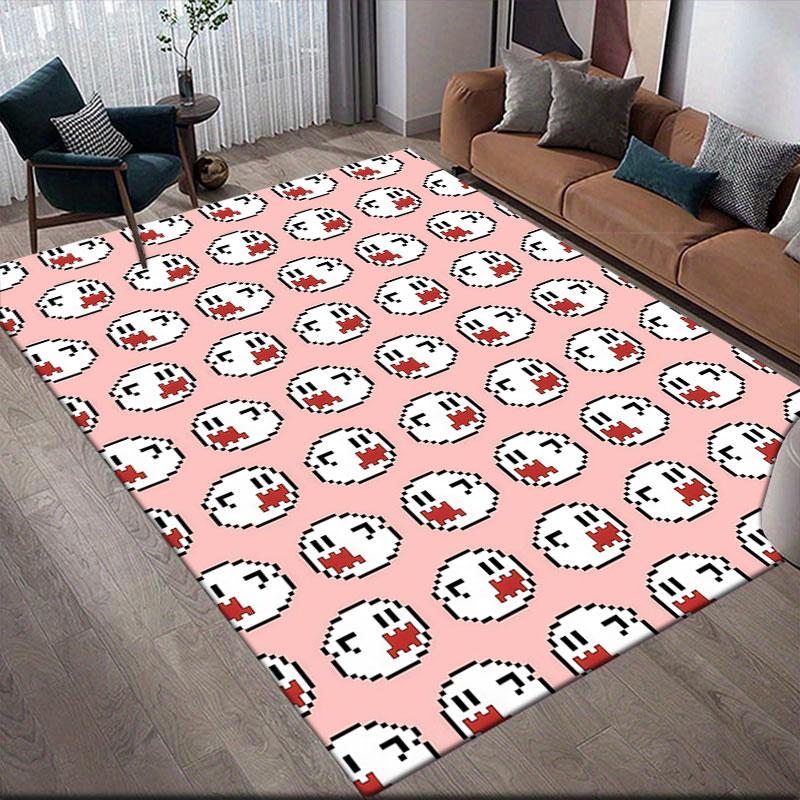 Boo mario Flannel Printed Carpet, Home Sofa Decoration for Living Room & Bedroom, Non‑Slip Play Flannel Floor Mat for Game Room