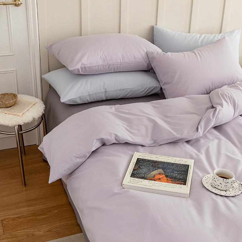 Сплошной цвет в скандинавском стиле, комплект из четырех предметов из чистого хлопка, простыня из хлопка, пододеяльник, простой комплект из трех предметов, пододеяльник