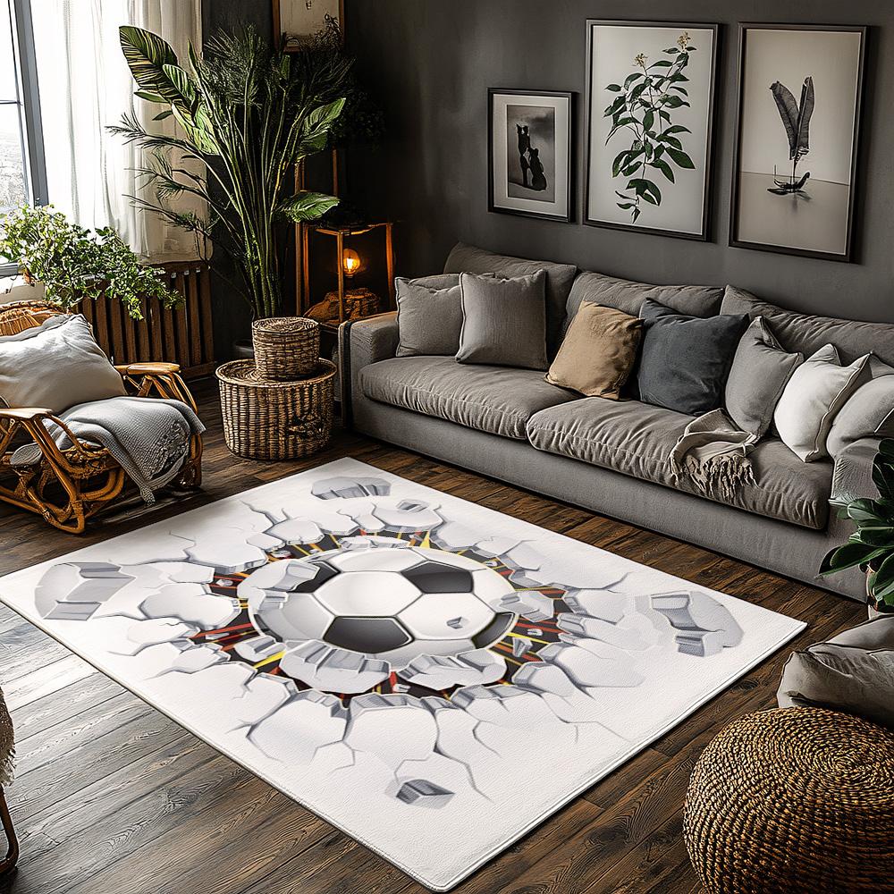 Tuniu Soccer Ball Cracks Rug Non-Slip Living Room Floor Mat Decorative Carpet 140x90cm