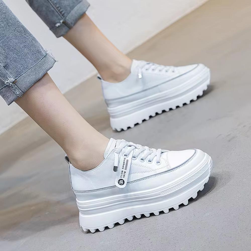 Women Shoes Genuine Leather Platform Wedge Shoe Chunky Sneakers White Casual Shoes Comfortable Breathable Spring Autumn Shoes