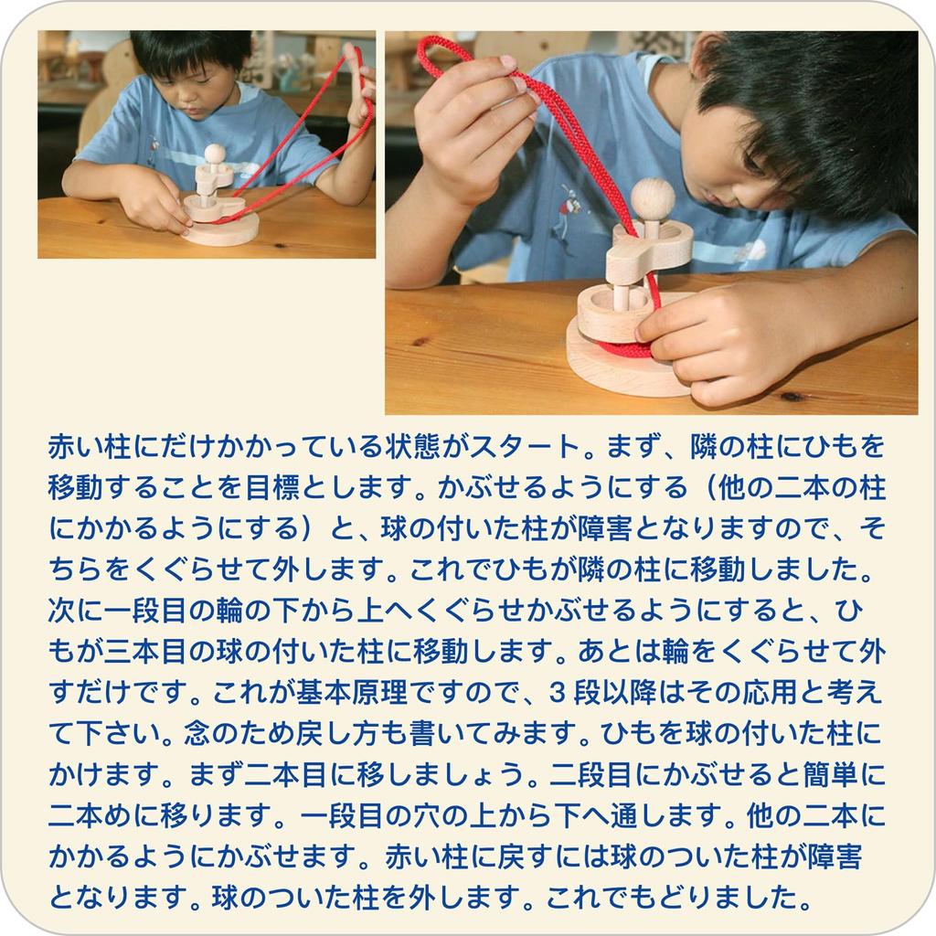 3D Puzzle Ring (2-Tier) - Japan Good Toy Award Winner, Made in Japan, Wooden Toy, Brain Teaser, Brain Training Game, Wooden Threading Puzzle, Brain
