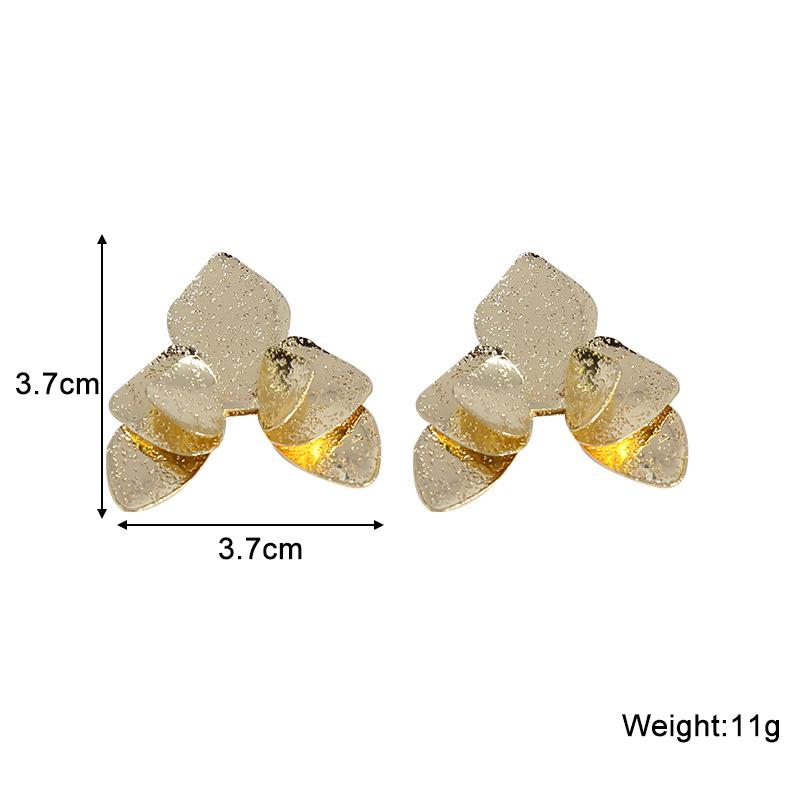 Трехслойные серьги-пусеты в виде цветка-треугольника для женщин, складной цветочный дизайн, золотистый цвет, серебристый цвет, лепестки, металл, геометрические женские серьги