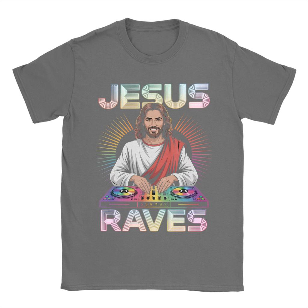Футболка для мужчин Jesus Raves DJ Rave Techno EDM Забавная футболка 100% хлопок С круглым вырезом Короткий рукав Летняя одежда