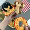 Cute Dachshund Plushie Keyring With Fun Hamburger Band Short Plush Toy For Children