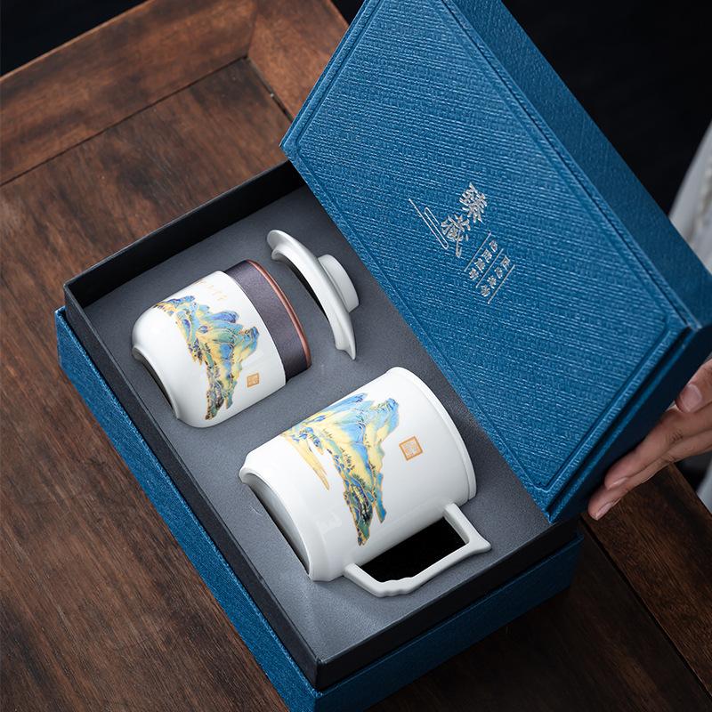 Ceramic Office Cup Suet Jade Tea Set Drinking Cup Personal Teacup Filter Gift Business Gift