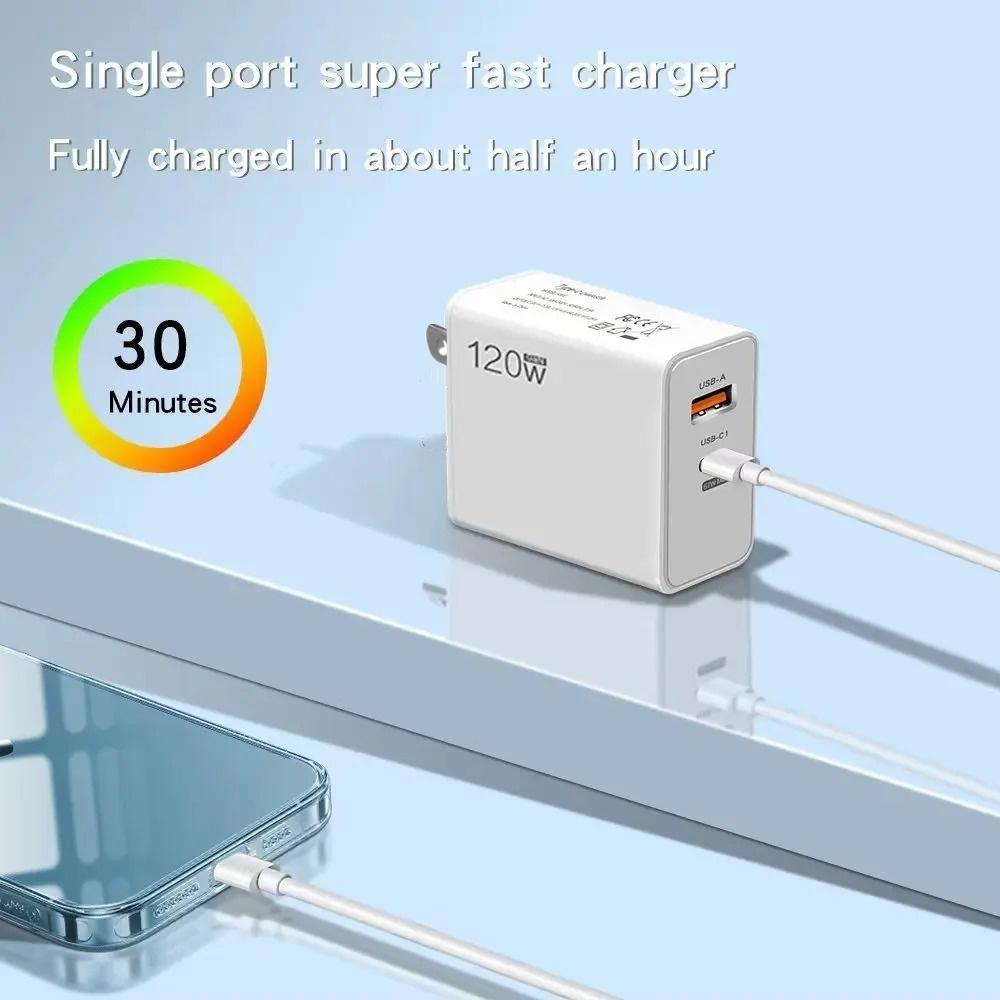 120W 6A Fast Charger PD Quick Charging USB C Power Adapter Wall Charger With Type C Cable For High Power Fast Charging Devices