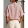 Women S Loose Fit Short Sleeve Stand Collar Solid Color Pullover Shirt