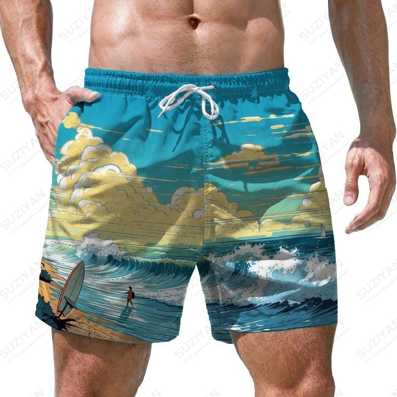 Sea Wave Pattern 3D Print Men's Shorts Quick Dry Swim Shorts Casual Beach Pants Oversized Sports Shorts Trend Men Clothing