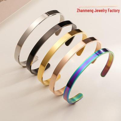 Регулируемый C-образный браслет из нержавеющей стали с гравированным текстовым логотипом и отверстием 6 мм для женщин