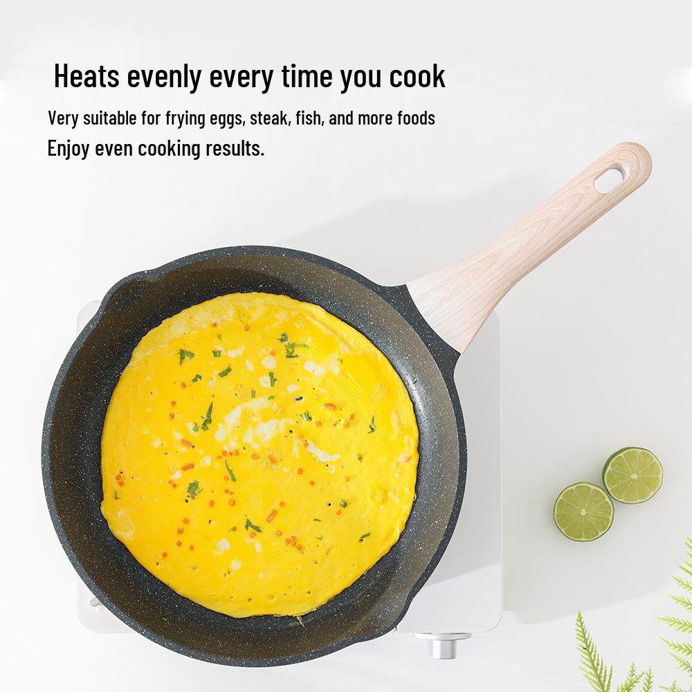 Сковорода с плоским дном и антипригарным покрытием для жарки стейков, омлетов, блинов, завтраков, блюд вок, а также для газовых и индукционных плит.