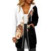 Women's Fashionable Printed  Long Sleeved Drawstring Hooded Zipper Pocket Long Casual Sweatshirt Jacket