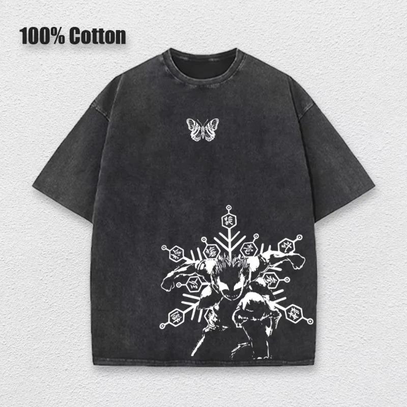 T-shirt оверсайз в стиле стритвир с винтажной стиркой и двусторонним графическим принтом Аказа из Клинок, рассекающий демонов