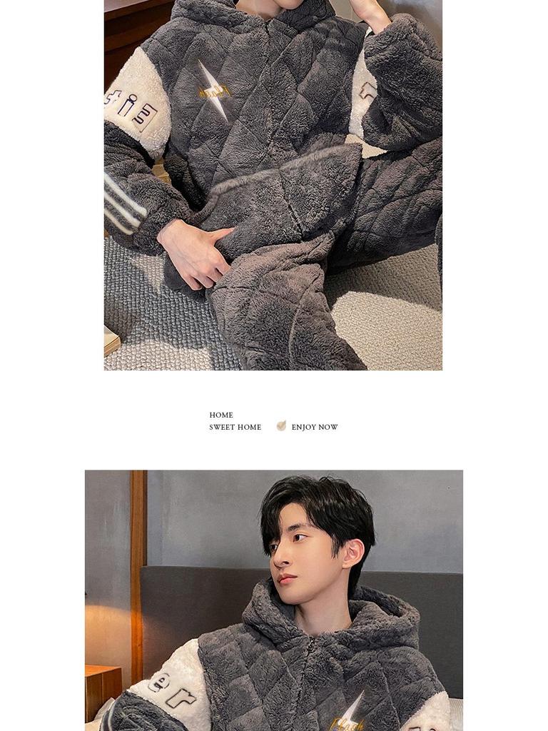 Men's Three-Layer Thickened Cotton Winter Pajamas - Warm, Simple, Luxury, and Suitable for Indoors and Outdoors.