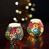 Tealight Candle Holders for Home Decor, Mosaic Glass, Flowers Diwali Decoration Items Pack of 2 Latest
