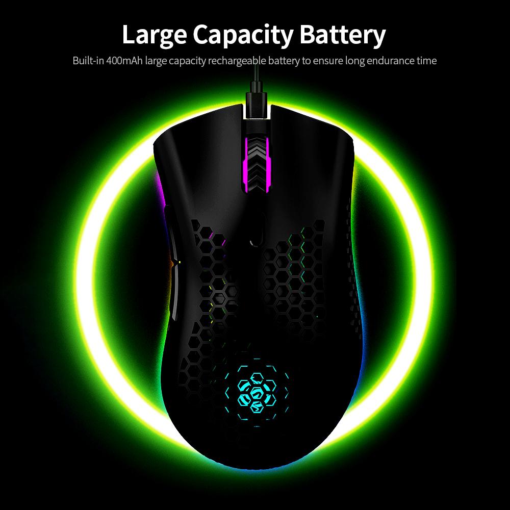 2.4G Wireless Gaming Mouse Rechargeable Mouse with RGB Light Effect 3 Adjustable DPI Hollowed-out