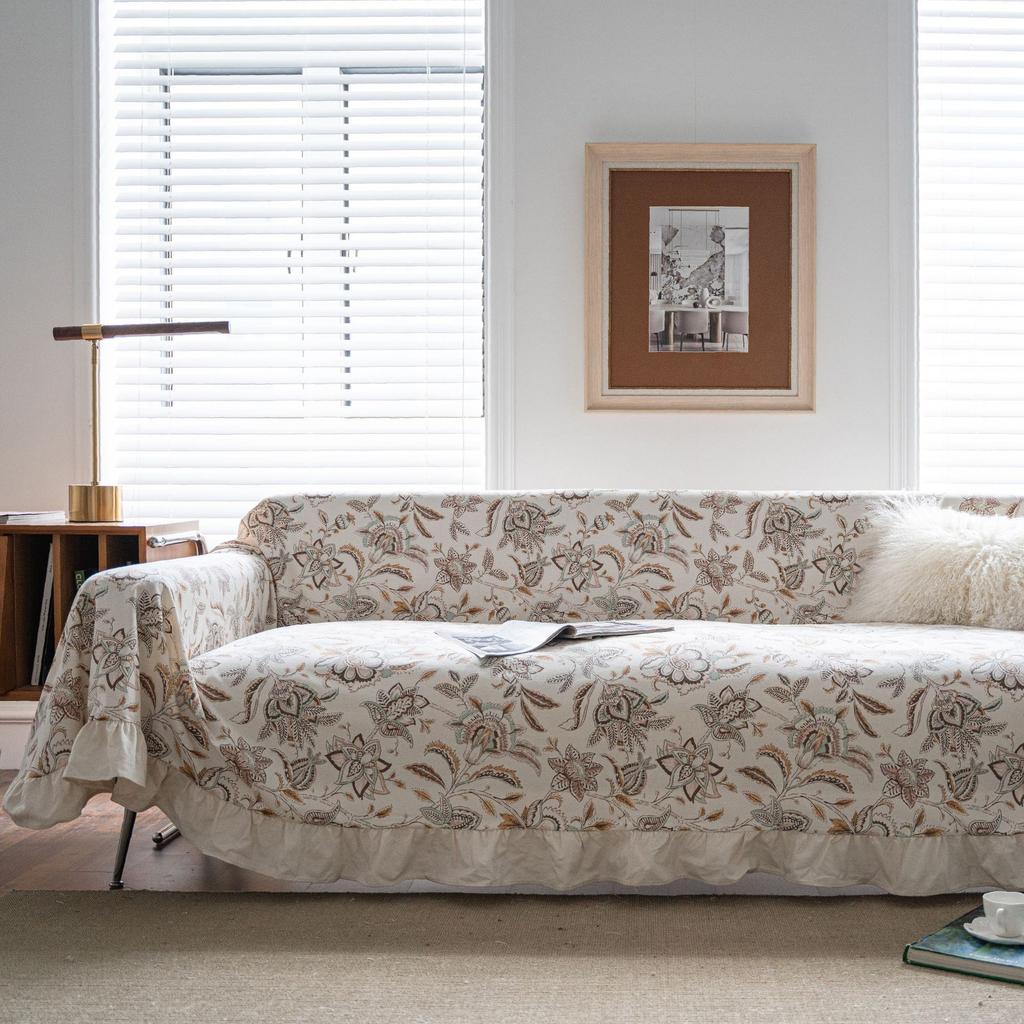 Sofa Towel Plain Pastoral Ruffle Edge Multi-Functional Cover Towel Retro American Style