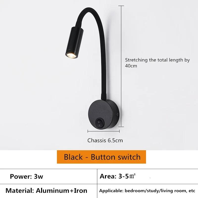 3 Вт светодиодный светильник для чтения бронзовый черный белый хром настенный светильник на гибкой ножке с выключателем прикроватный светильник для учебы внутреннее домашнее освещение