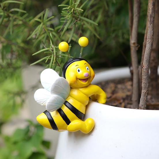 2 шт., украшение для кашпо в виде пчелы, подвесная скульптура пчелы, мультяшная фигурка пчелы из смолы для горшечных растений, декор для края цветочного горшка