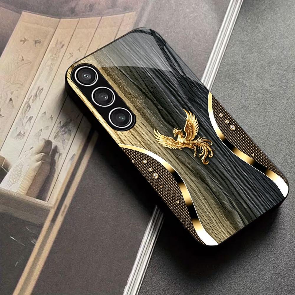 Чехол для телефона 'Древесная текстура и Золотой Феникс' стекло s26 ultra case s25 ultra case для Samsung Galaxy S26 S25 S24 S23 S22 FE Ultra Plus
