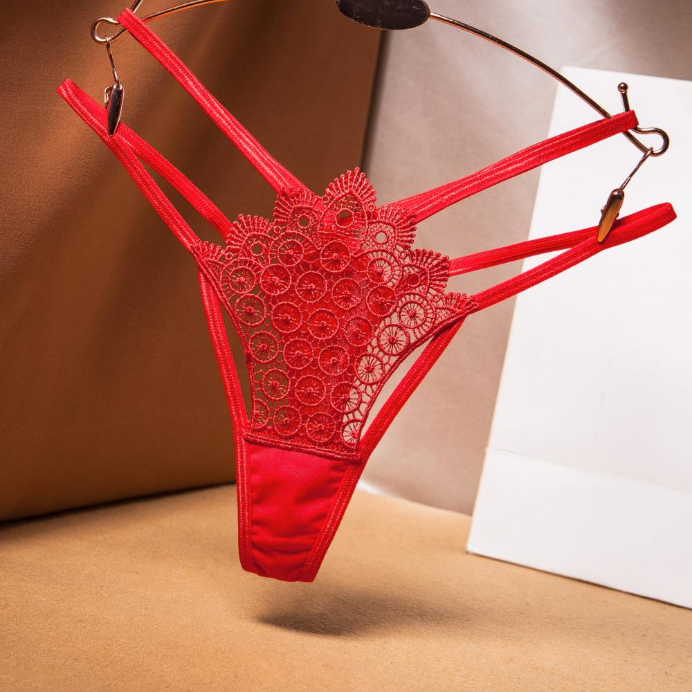 Cross Hollow Vintage Embroidered Thong Women's Thin Perspective Mesh Low Waist Strap Allure Sexy Panties 2280