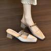 Модные Элегантные Женские Тапочки с Квадратным Носком и Высоким Каблуком Летние Мюли 2025 Новые Сандалии Дизайнерские Женские Туфли Модные Сандалии