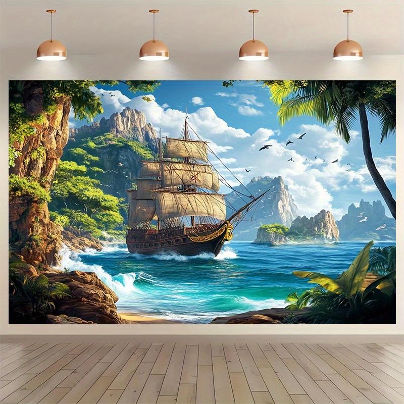 1 piece of polyester pirate ship background fabric a marine-themed photography backdrop indoor/outdoor party banner