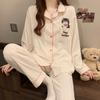 Люцифер кошка имитация хлопка пижама женская весна новинка с длинным рукавом костюм свободный студенческий домашний костюм тонкий